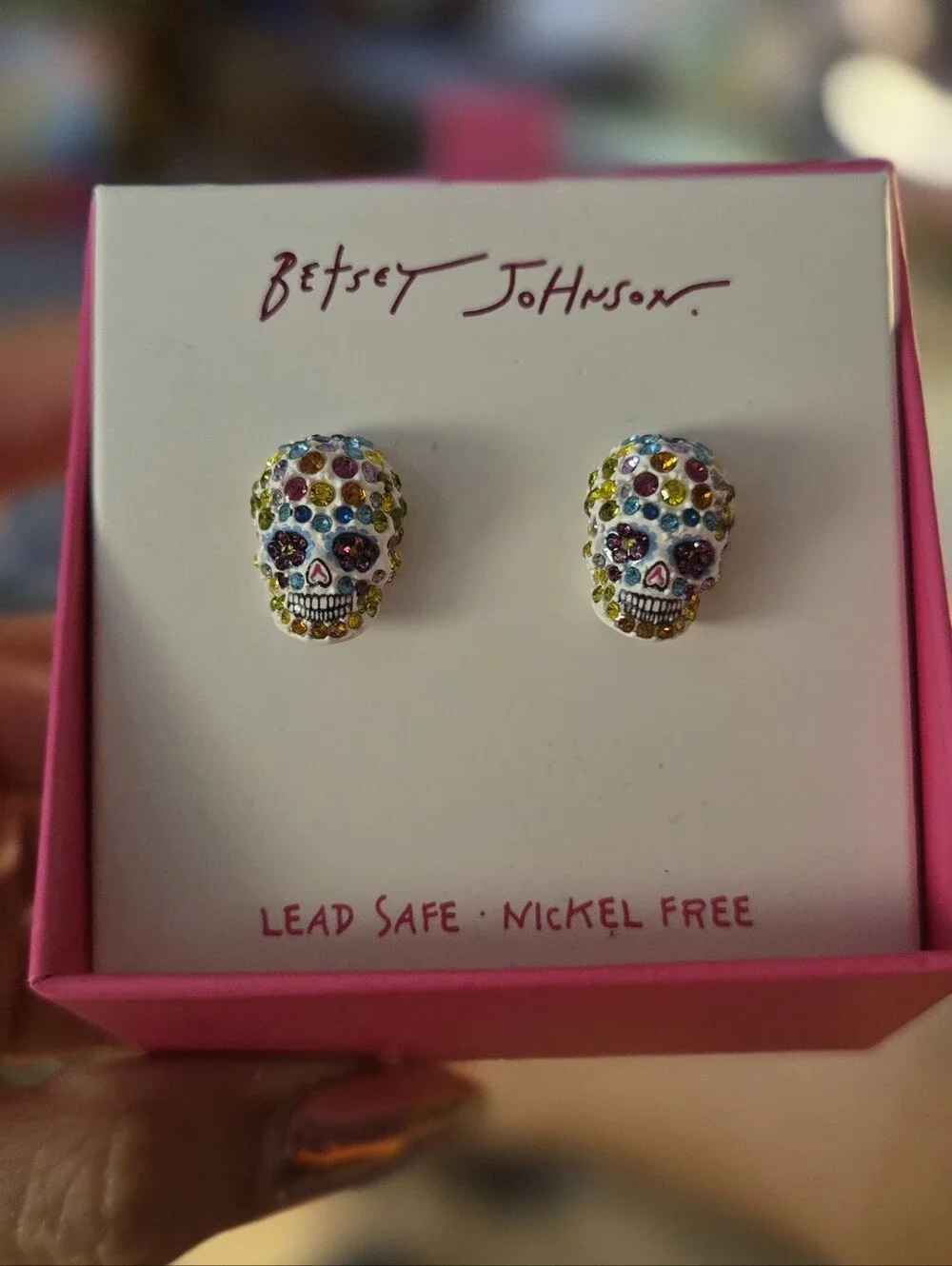 Betsey Johnson Sugar Skull Calavera Earrings, New In Box